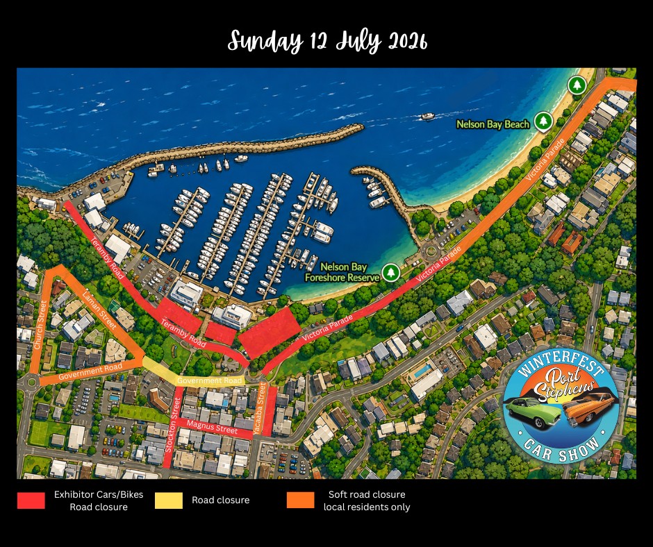 Road Closures Map for Port Stephens Car Show